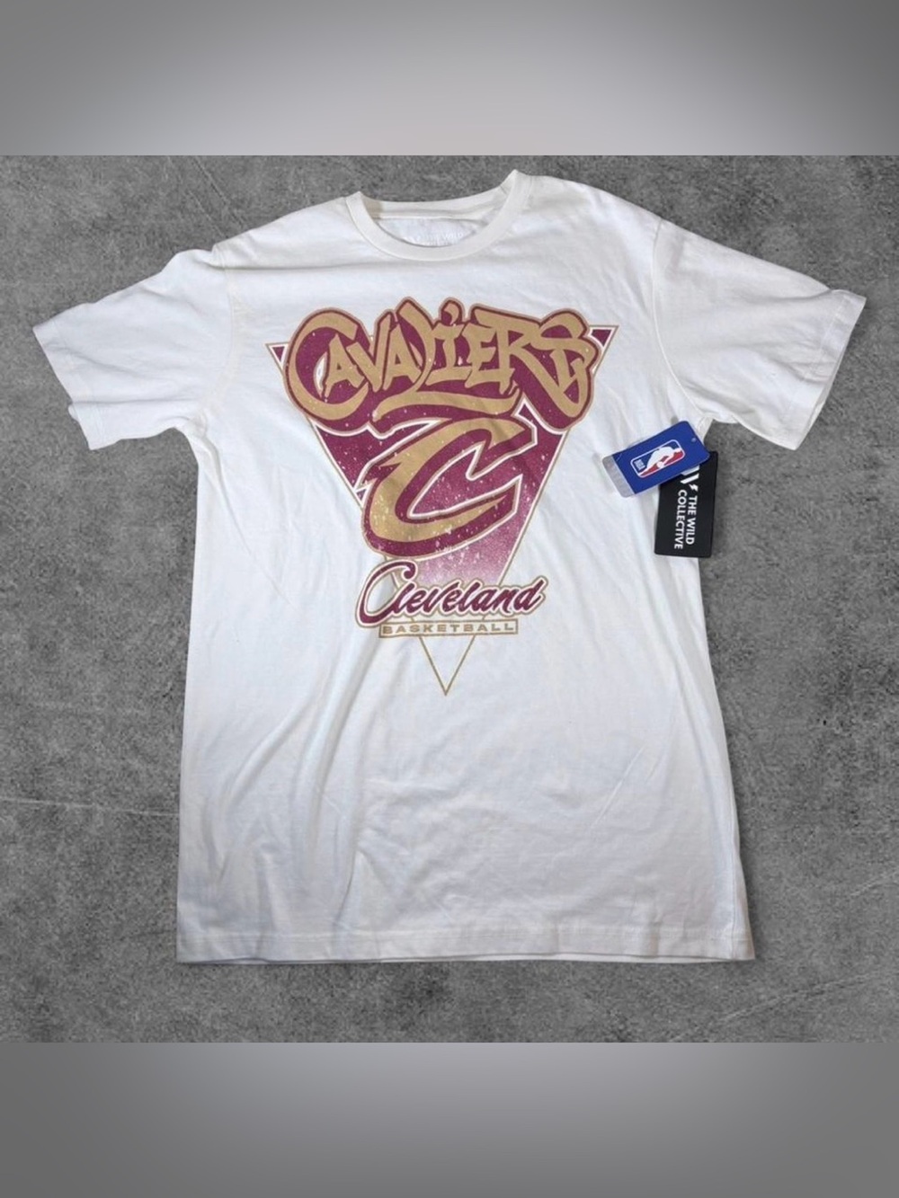 Cleveland Cavaliers Graphic Graffiti T-Shirt in White with Wine & Gold Logo